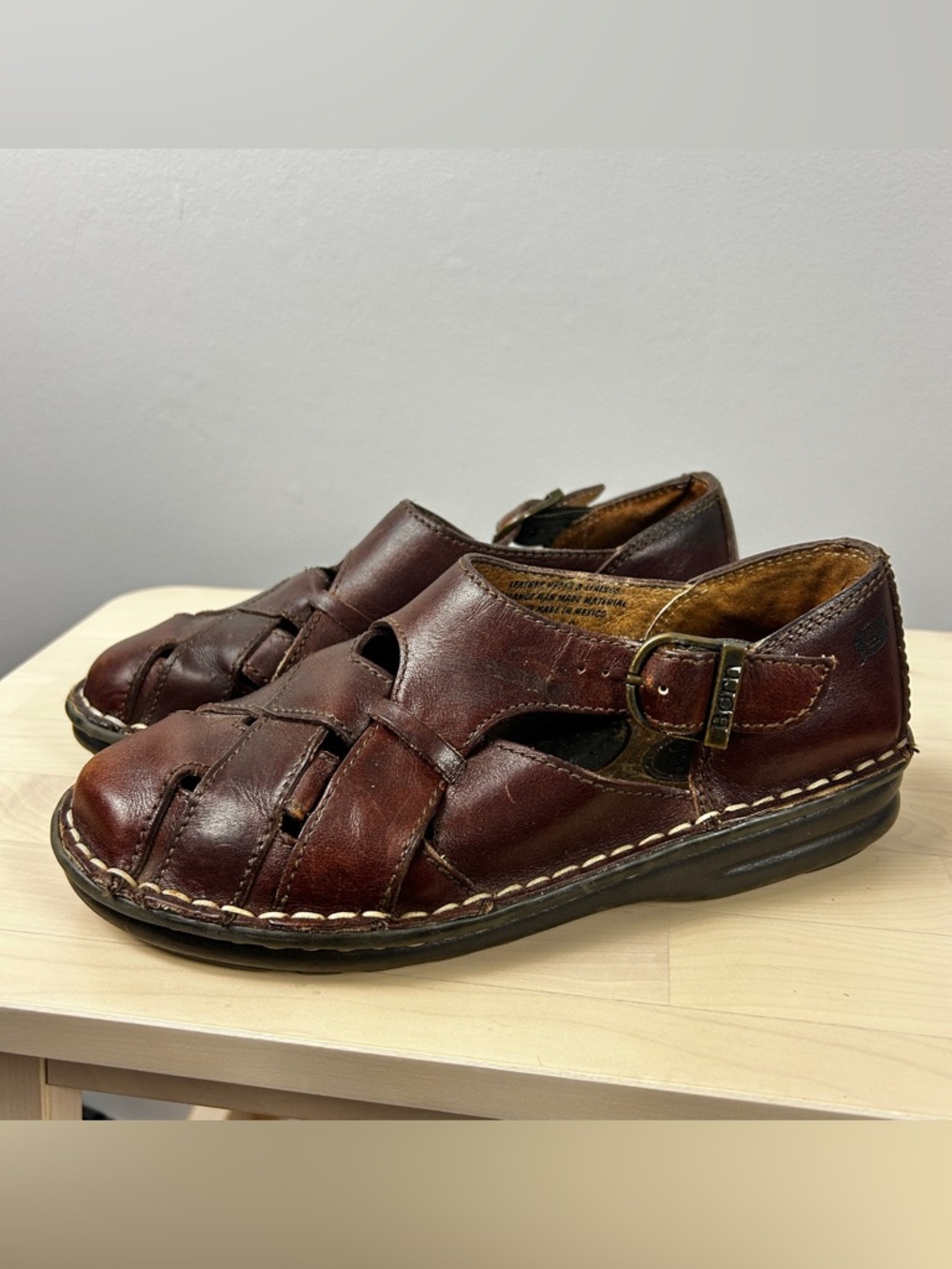 BORN Y2K Leather Woven Fisherman Sandals Sz 6.5 Brown Grunge Granola Coastal